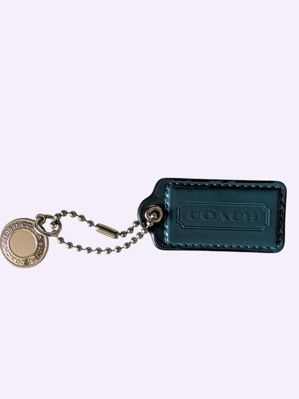 Coach Teal Leather Tag Keychain with Metal Ball Chain